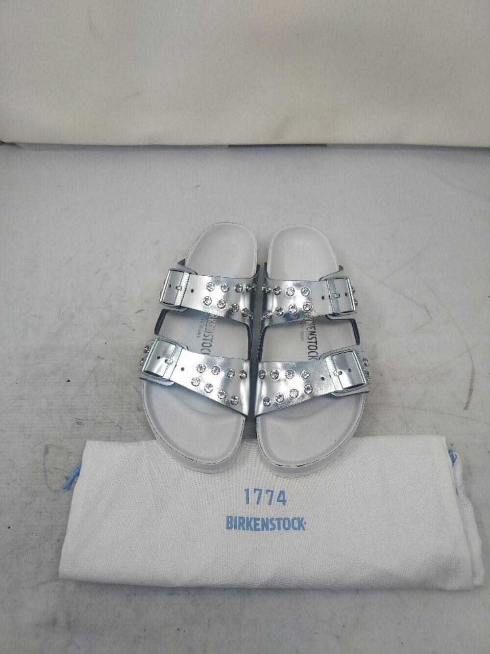 Birkenstock WOMENS White Silver Crystal Arizona Strappy Sandal